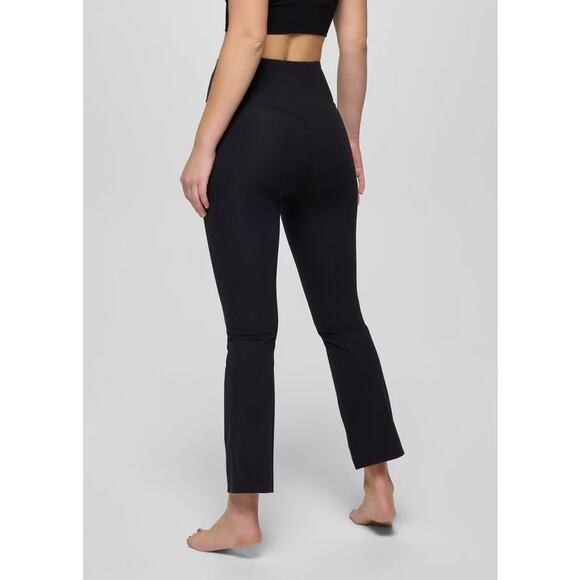 Prana Luxara Rib Flare Crop Legging Women's M Black High Rise Ribbed Texture - Picture 2 of 13